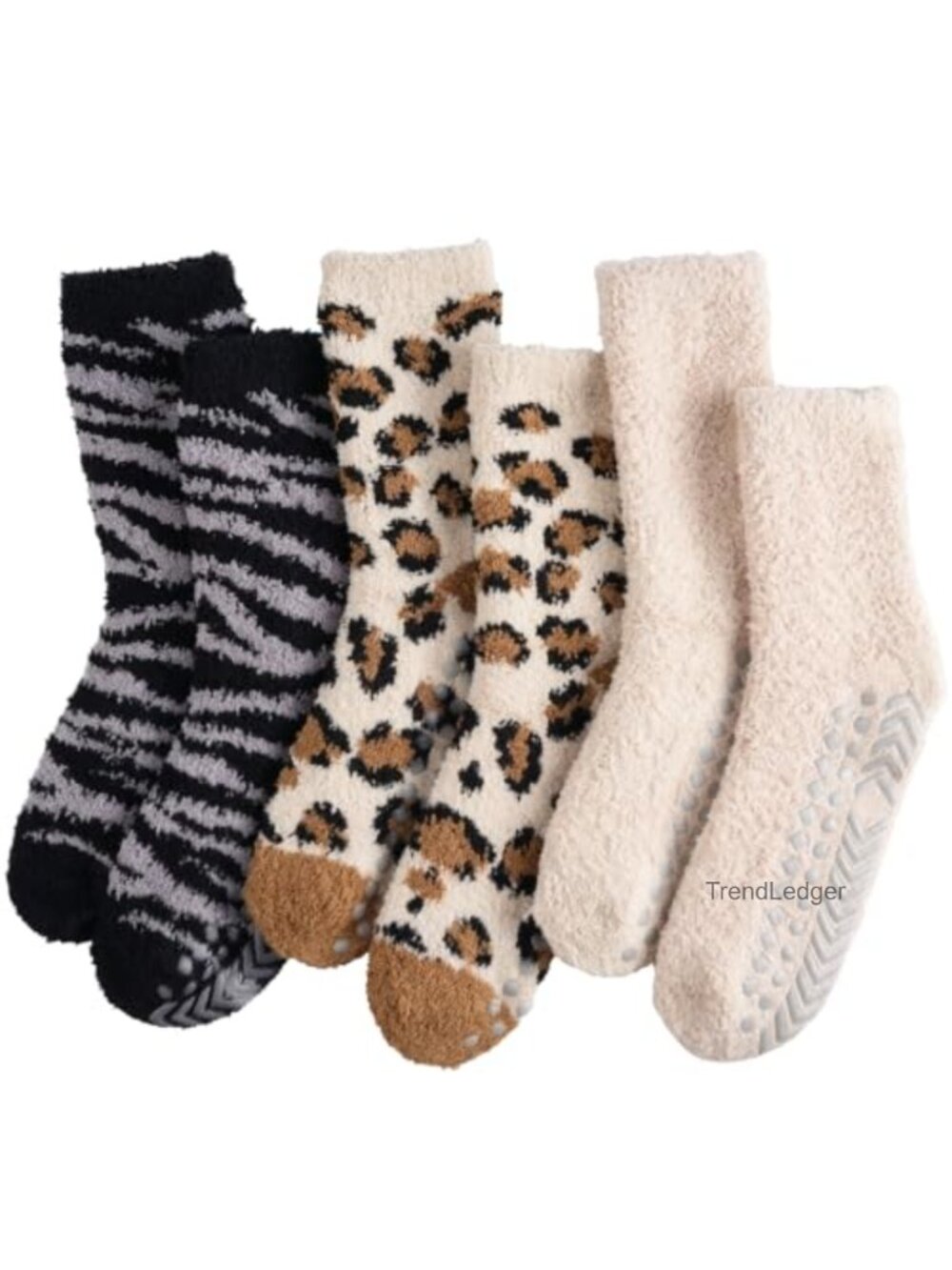 Fuzzy Slipper Socks with Grips 3 Pairs Plush Cozy Warm Women